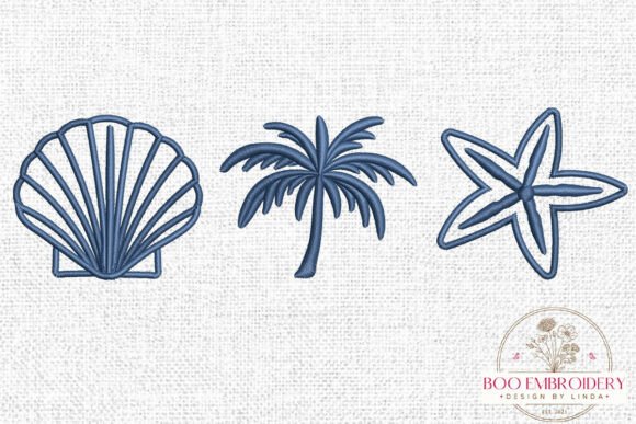 Beach Embroidery Bundle, Seashell Palm Review