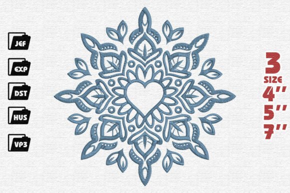 Elegant Heart Snowflake Mandala Embroidery Design