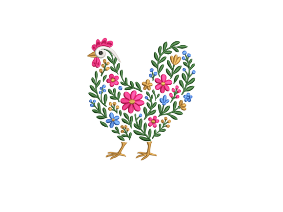 Floral Chicken Embroidery Designs Files